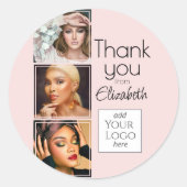 Sticker Rond Logo Script Rose Pâle 3 Photo Lash Tech Merci (Devant)