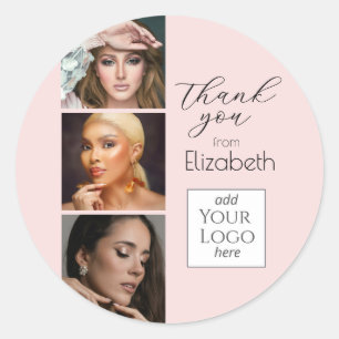 Sticker Rond Logo Script Rose Pâle 3 Photo Maquillage Merci