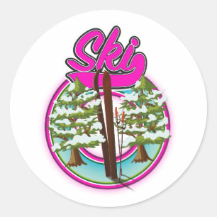 Sticker Rond logo ski rose vintage