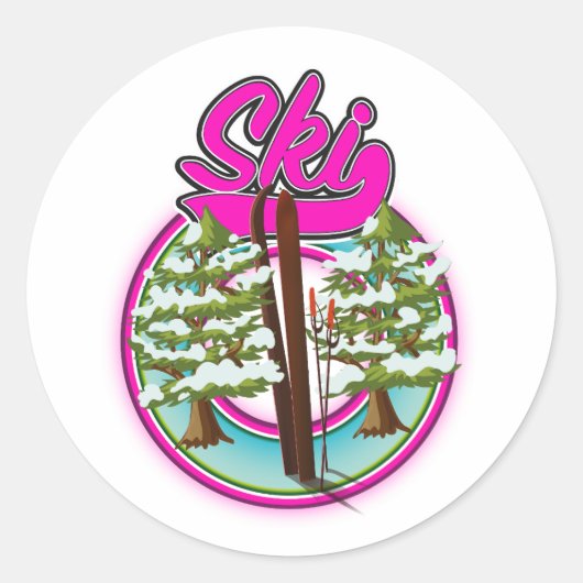 Sticker Rond logo ski rose vintage (Devant)