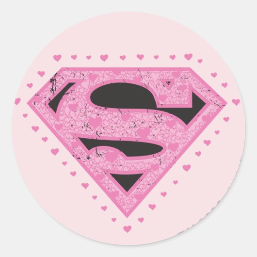 Sticker Rond Logo super-fille en uniforme noir et rose (Devant)