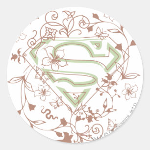Sticker Rond Logo Supergirl Green Floral