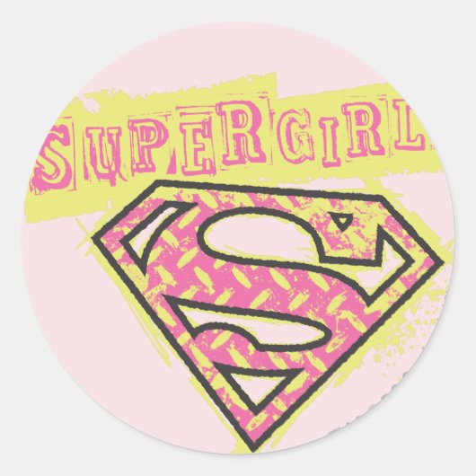 Sticker Rond Logo Supergirl Grunge Rose (Devant)