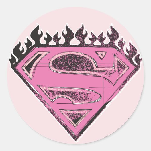 Sticker Rond Logo Supergirl rose avec flammes (Devant)