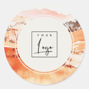 Sticker Rond Logo Sutle Blush Orange Aquarelle Bois Montagne