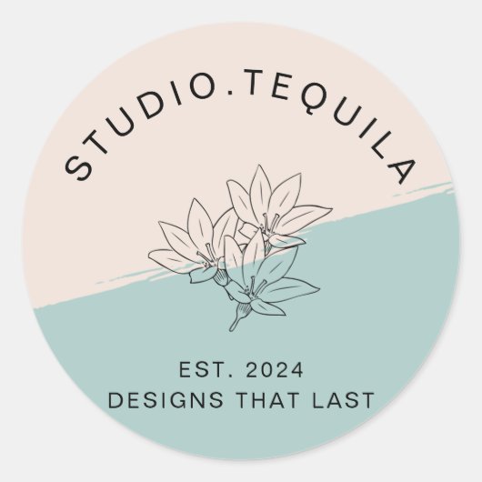 Sticker Rond Logo texte courbé en gris et beige (Devant)