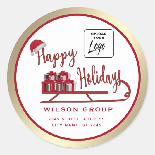 Sticker Rond Logo Typographie moderne Sledge Happy Holidays (Devant)