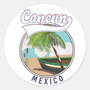 Sticker Rond Logo voyage de Cancun Mexico Beach