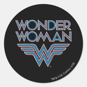 Sticker Rond Logo Wonder Woman bleu et rouge Retro