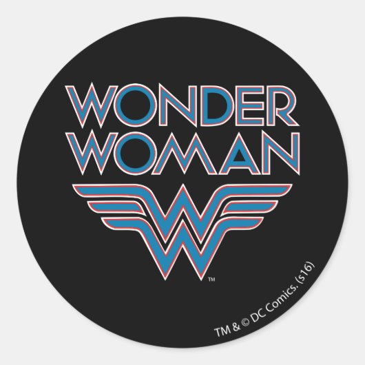 Sticker Rond Logo Wonder Woman bleu et rouge Retro (Devant)