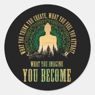 Sticker Rond Loi D'Attraction Méditation Bouddha Spirituelle Yo