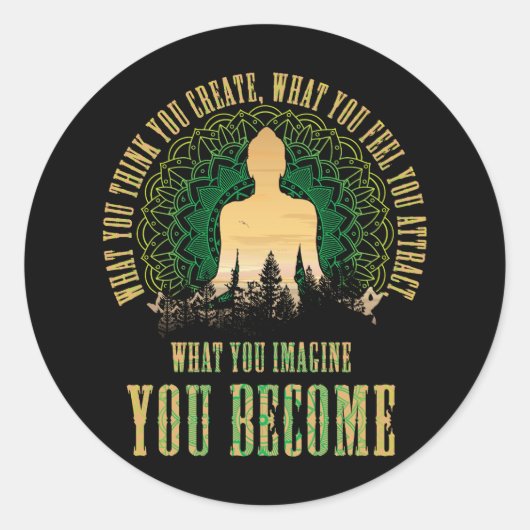 Sticker Rond Loi D'Attraction Méditation Bouddha Spirituelle Yo (Devant)