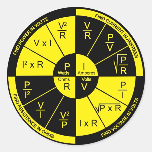 Sticker Rond Loi d'Ohm - Noir et Jaune (Devant)