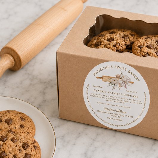 Sticker Rond Loi sur l'alimentation rustique florale boho