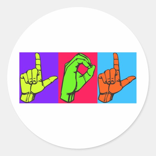 Sticker Rond LOL ASL Sign Language Design #2 (Devant)