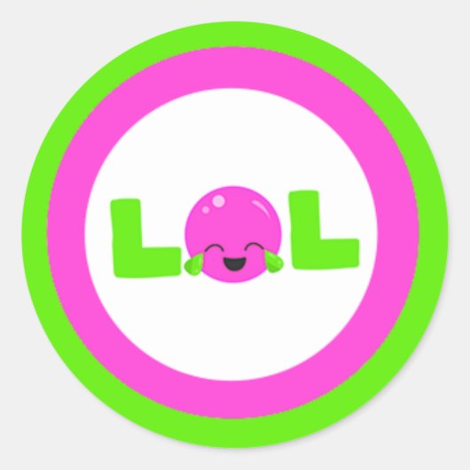 Sticker Rond LOL Rire Haut Violet Vert Clair (Devant)