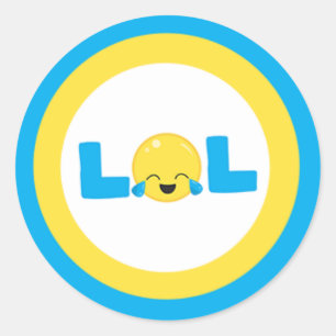 Sticker Rond LOL Rire Loud Emoji Bleu Jaune