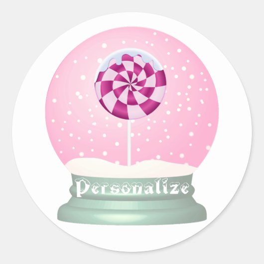 Sticker Rond Lollipop enneigée globe mignon fille rose hiver (Devant)