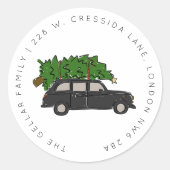 Sticker Rond London Black Cab Christmas Tree Adresse de taxi (Devant)