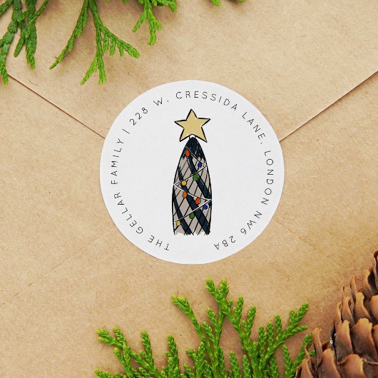 Sticker Rond London Gherkin Tower Christmas Tree Adresse de ret