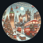 Sticker Rond London's Festive Splendor - Vibrant Christmas Car<br><div class="desc">Célébrez la saison des Fêtes avec notre carte de Noël "London's Festive Splendor", un hommage éclatant au coeur et à l'âme de la capitale britannique. Cette carte est pleine de vie et présente les monuments emblématiques de Londres - le Tower Bridge, Big Ben, et le London Eye - tous illuminés...</div>