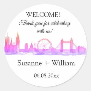 Sticker Rond Londres Angleterre skyline Pink Favors Mariage