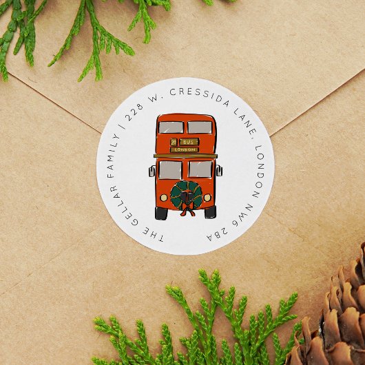 Sticker Rond Londres Double Decker Bus Noël Adresse de retour