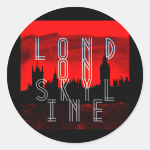 Sticker Rond Londres skyline rouge noir