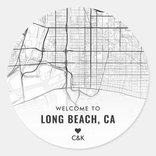 Sticker Rond Long Beach, California City Map | Bienvenue Mariag (Devant)