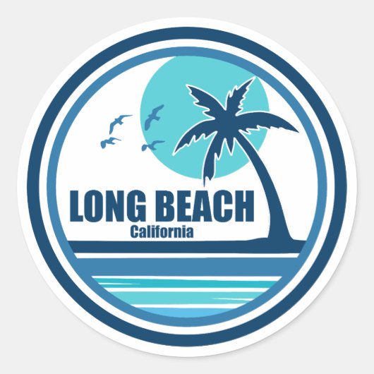 Sticker Rond Long Beach California Palm Tree Birds (Devant)