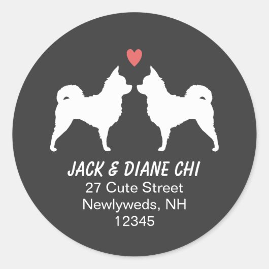 Sticker Rond Long Haired Chihuahua Silhouettes Adresse de retou (Devant)