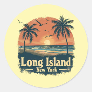 Sticker Rond Long Island New York Retro Beach Vibes