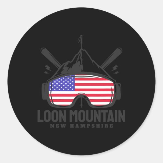 Sticker Rond Loon Mountain New Hampshire Usa Ski Retro Skiing (Devant)
