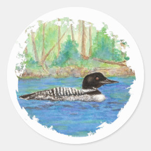 Sticker Rond Loon, Oiseau, Sauvage, Nature,
