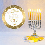 Sticker Rond L'or et la Menorah blanche Juif Joyeux Hanoukka<br><div class="desc">Stickers Hanoukka juifs Joyeux de Menorah or et blanc</div>