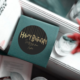 Sticker Rond L'or Hanging Lettering sur le noir Joyeux annivers