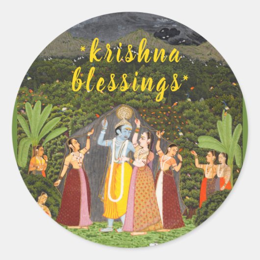 Sticker Rond Lord Krishna Bénédictions Gopis Rajasthan Inde 176 (Devant)