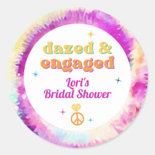 Sticker Rond LORI Tie Dye Dazed Engagé 70s Retro Bridal Shower