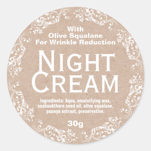 Sticker Rond Lotion Hydratante Crème Nocturne Kraft (Devant)