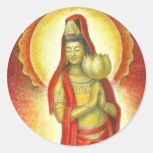 Sticker Rond Lotus de Kuan Yin de déesse