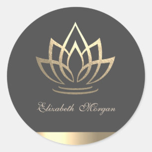 Sticker Rond Lotus d'Or Élégant, Yoga