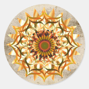 Sticker Rond Lotus Fleur Aquarelle Or Logo Guérison Yoga