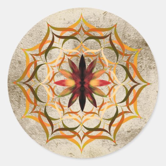 Sticker Rond Lotus Fleur Aquarelle Or Mandala Guérison Yoga (Devant)