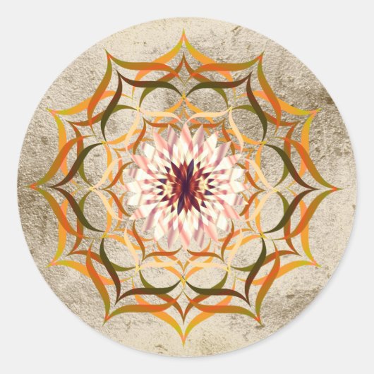 Sticker Rond Lotus Fleur Aquarelle Or Mandala Guérison Yoga (Devant)