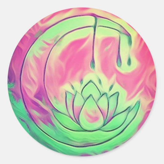 Sticker Rond Lotus goutte de rosée Lune  (Devant)