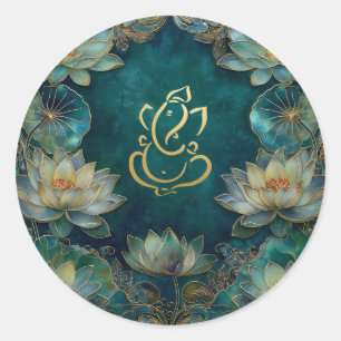 Sticker Rond Lotus Indian Ganesh Mariage Or vert