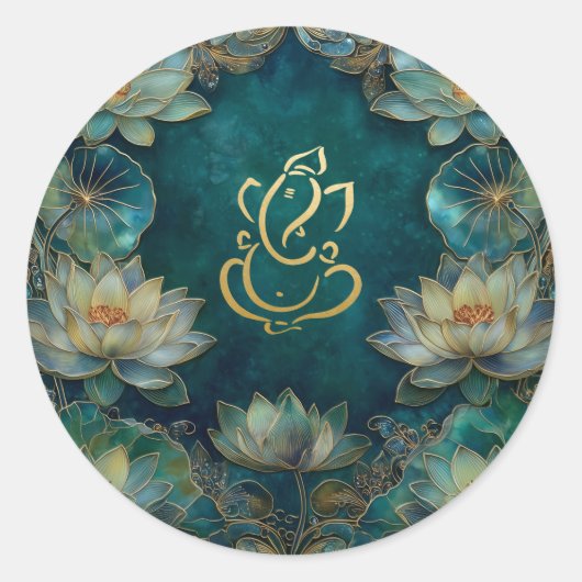 Sticker Rond Lotus Indian Ganesh Mariage | Or vert (Devant)