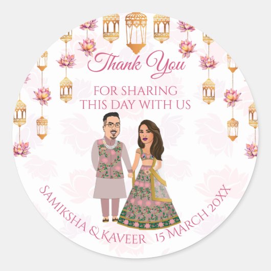 Sticker Rond Lotus lanterns Indien mariage personnalisé faveur (Devant)