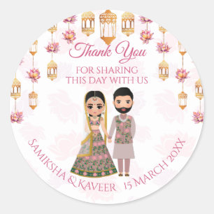 Sticker Rond Lotus lanterns Indien mariage personnalisé faveur