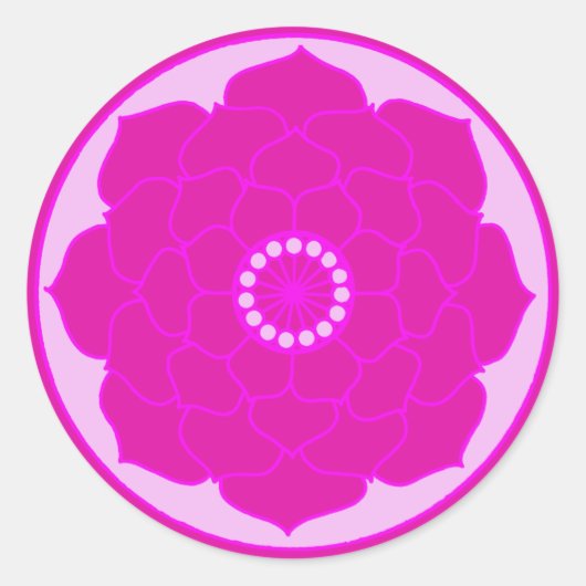 Sticker Rond Lotus Mandala rose Fuchsia (Devant)